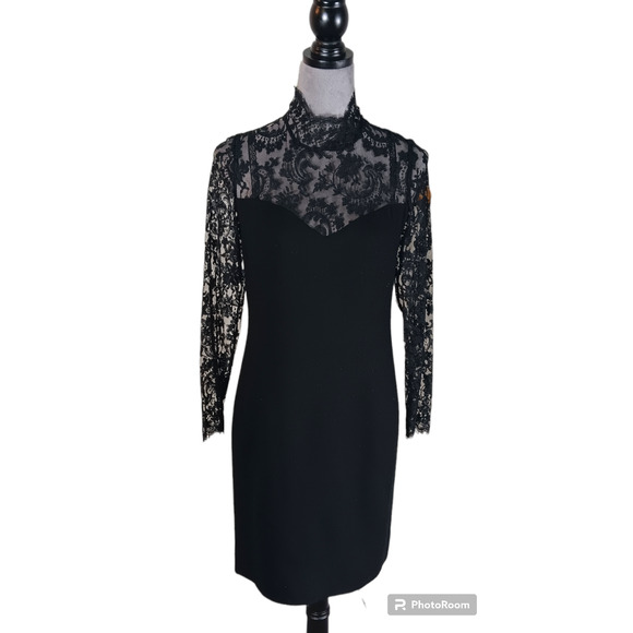 Rickie Freeman for Teri Jon Nites Black Midi Preppy Lace Detailed With bow SZ 2 - Picture 1 of 8